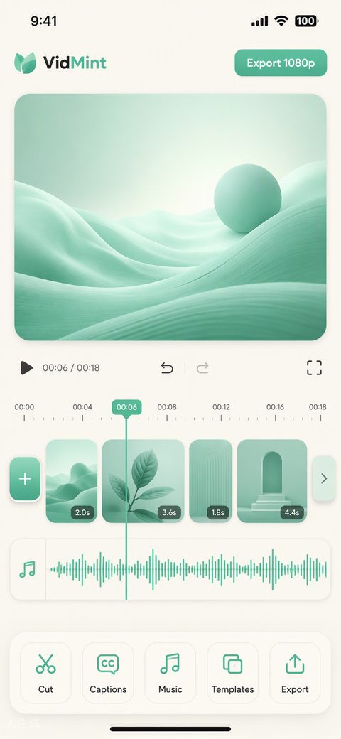 VidMint AI 视频编辑器时间线与一键短视频剪辑工具