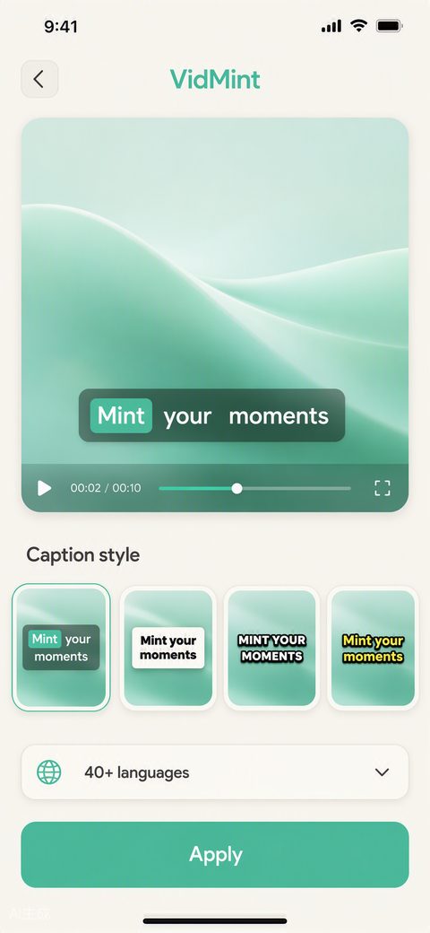 VidMint 自动字幕在短视频上生成动态字幕